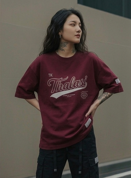 Oversized TK THALASI Maroon Drop Shoulder Stylish T shirts For Women Girls