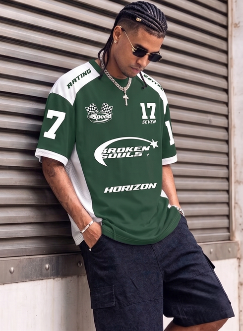 Men Cotton Racer Green Jersey Aesthetic Oversized T shirts for Men
