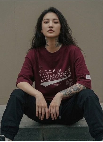 Oversized TK THALASI Maroon Drop Shoulder Stylish T shirts For Women Girls