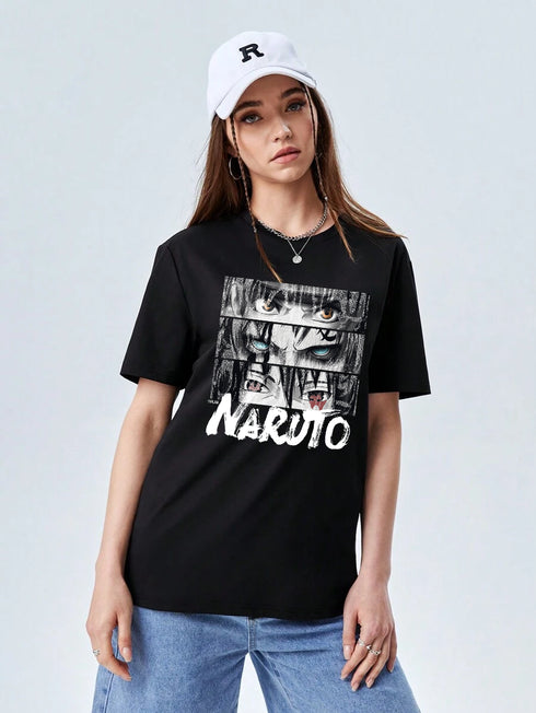 Oversized Naruto Tee: Black, Loose Fit, Anime Graphic