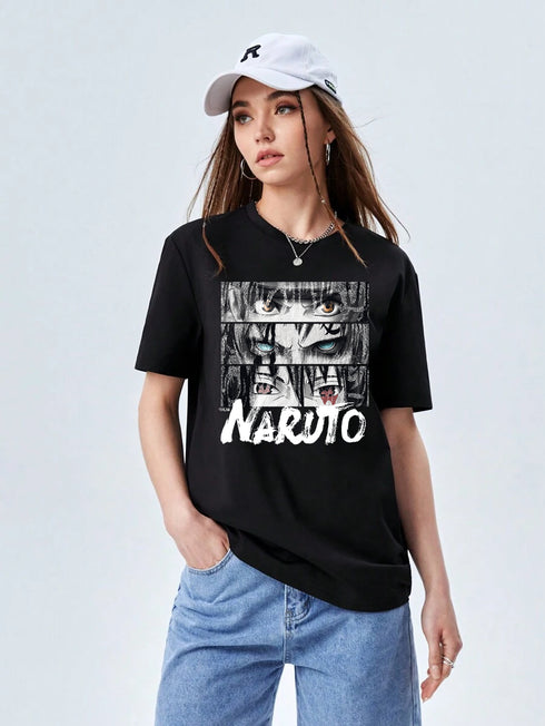 Oversized Black Naruto Anime Printed Couple T shirts