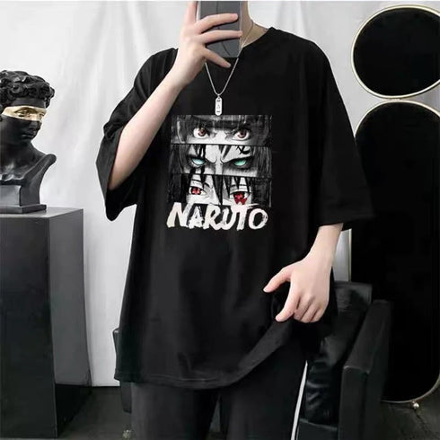 Oversized Naruto Tee: Black, Loose Fit, Anime Graphic