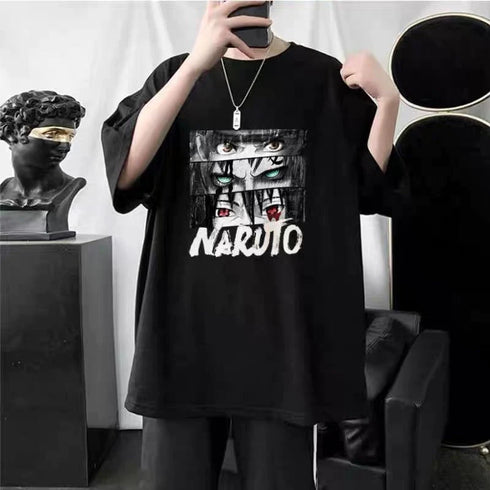 Oversized Naruto Tee: Black, Loose Fit, Anime Graphic