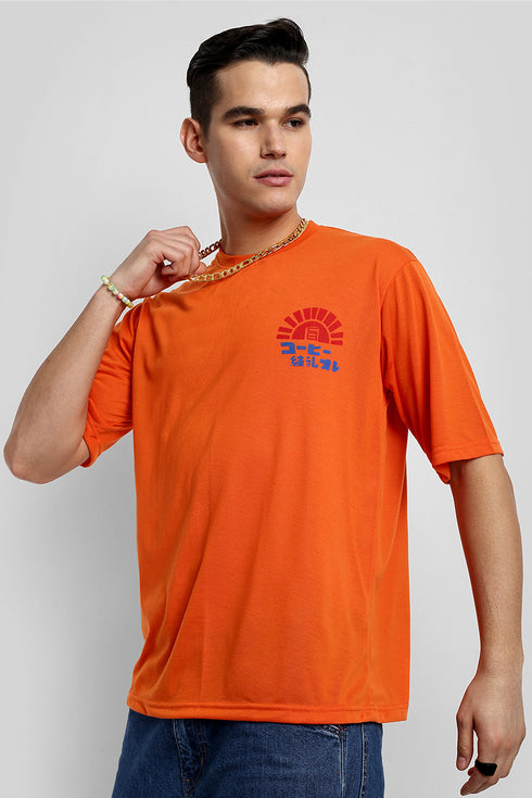 Orange Anime Back Printed Oversized T shirt for Men
