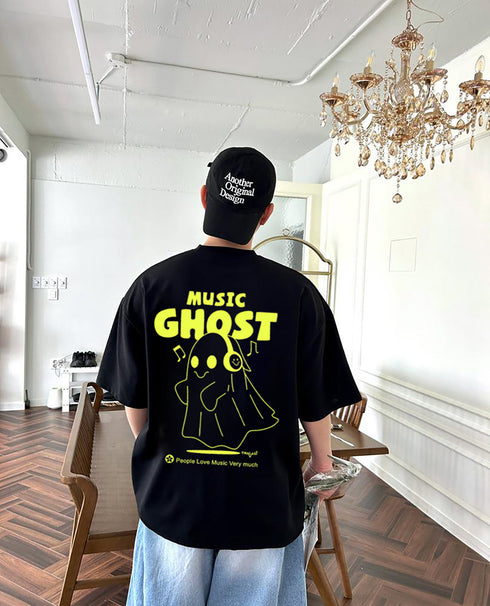 Music Back Printed Black Oversized T-shirts for Mens