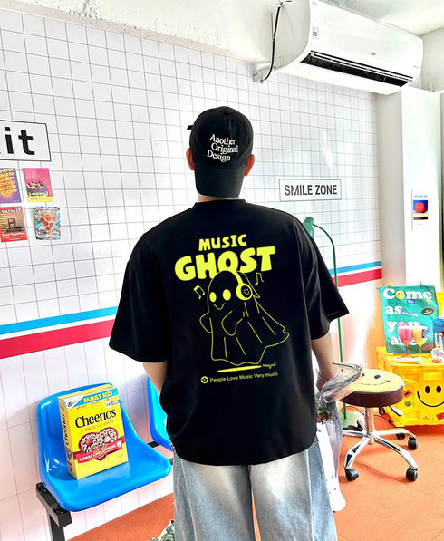 Music Back Printed Black Oversized T-shirts for Mens