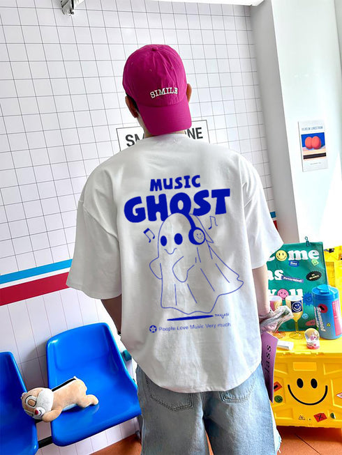 Music Back Printed Black Oversized T-shirts for Mens