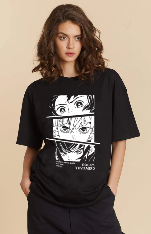 THALASI Men Anime Oversized Baggy Fit T-Shirt | 100% Cotton | White | Anime