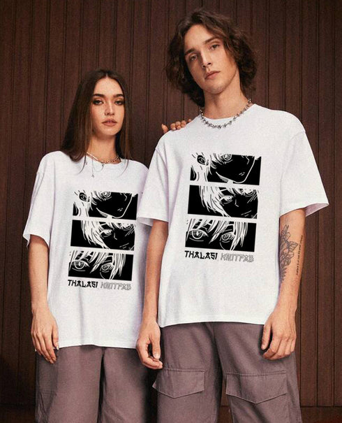 Buy Thalasi Oversized White Anime Printed Couple T shirts Online in India THALASI KNITFAB