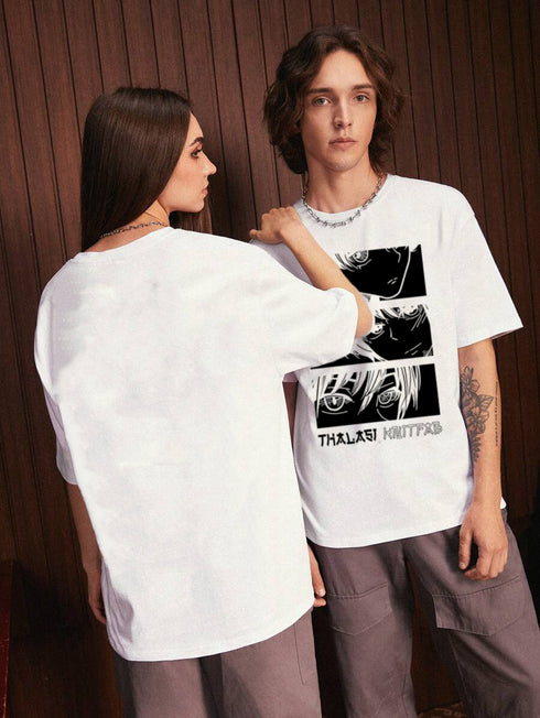 Oversized White Anime Printed Couple T shirts