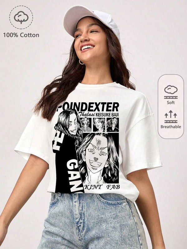 Poindexter Design: Women Oversized Anime White T-shirt