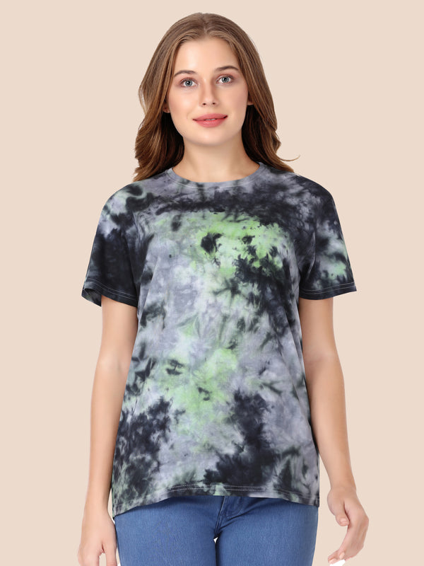 Women Regular Cotton Tie Dye T-shirt - Multicolored T-shirt