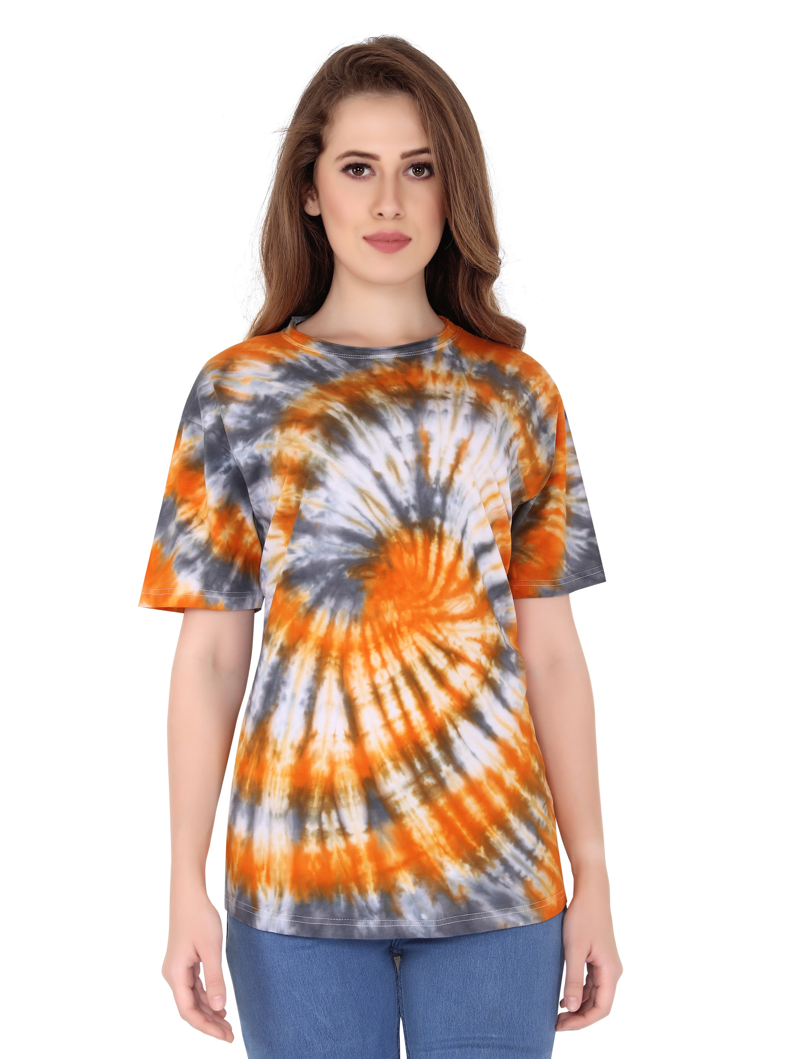 Buy Stories.Label Women Printed Cotton Tie Dye Tshirt in Ribbed Neck  Includes Plus Size, Half Sleeves Casual Fancy Fashion Summer Tops for Girls  Stylish Western (Orange, S) at