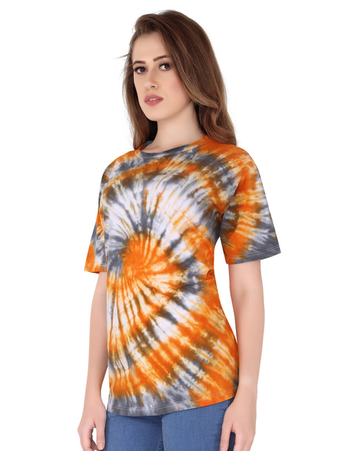 Women Printed Cotton Tie Dye T-shirt - Multicolored T-shirt