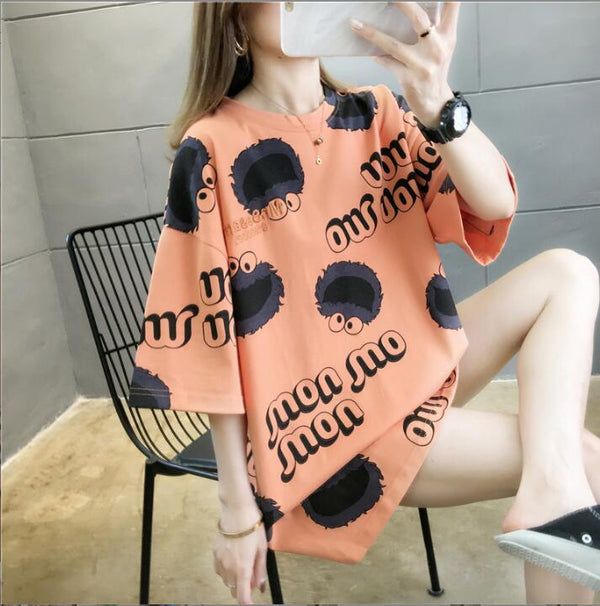 Korean Print : Peach Oversized Tshirts for Womens