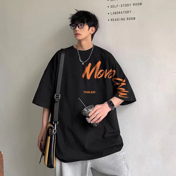 Korean Style Black Anime Oversized T Shirts for Men