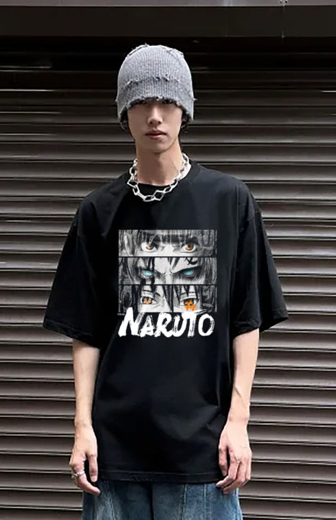 Oversized Naruto Tee: Black, Loose Fit, Anime Graphic