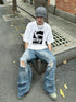 Men White Anime Oversized Baggy Fit T-Shirt