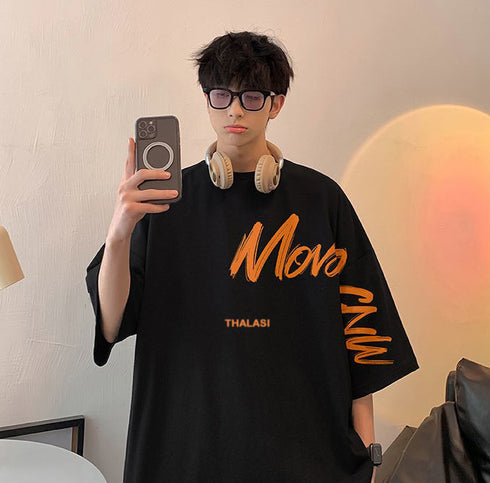 Korean Style Black Anime Oversized T Shirts for Men