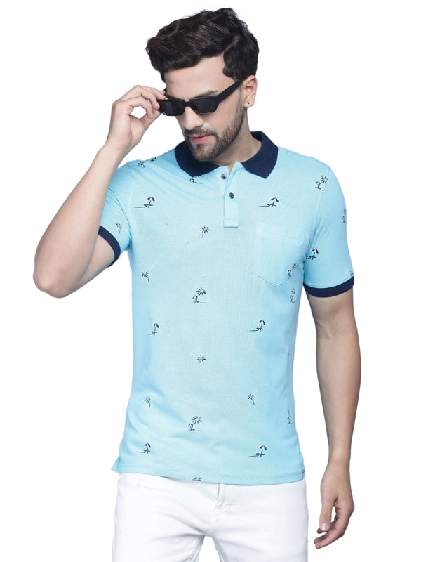 Mens Half Sleeve Printed Polo T shirt with Collar